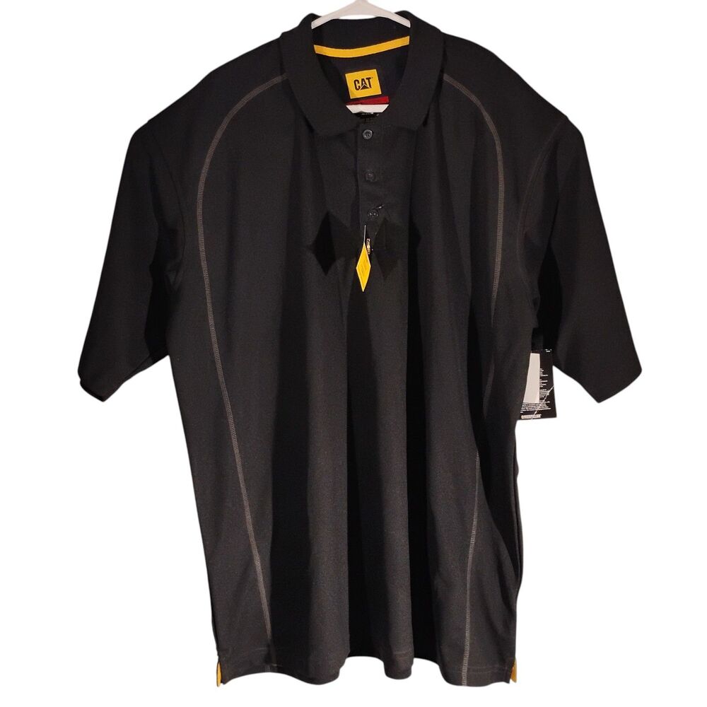 CAT Caterpiller polo shirt mens 2XL XXL black work wear polyester short sleeve